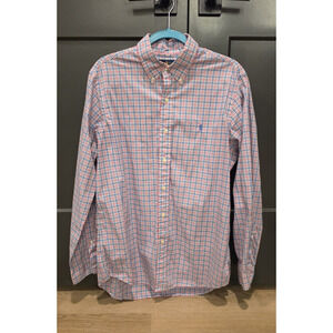 Ralph Lauren Men's Pink Blue Plaid Classic Fit Stretch Button-Up Shirt L